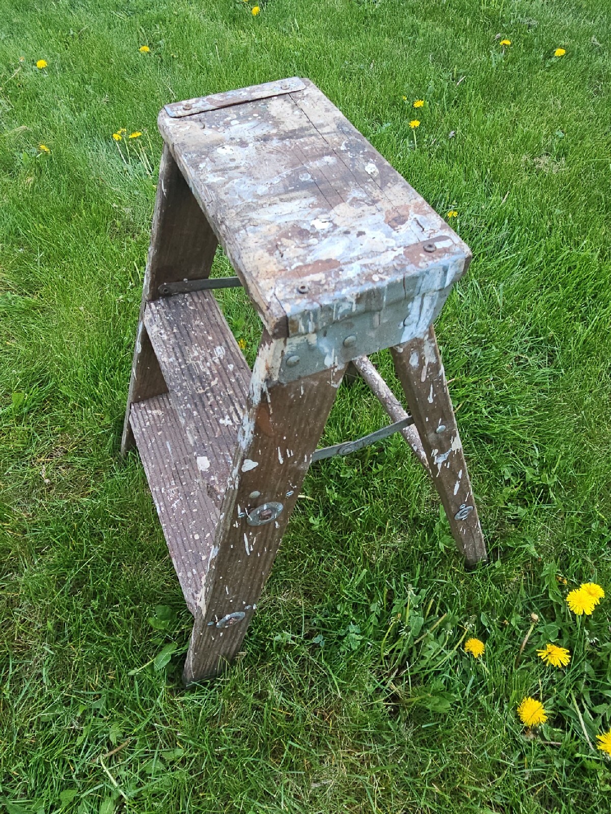VTG Wooden 3 Step Ladder Stool Rustic Primitive Farm Country Plant ...