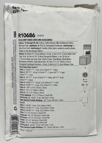 Kwik Sew Pattern R10686 Pizza Shop Chair Cover Indoor Fun Toy Oven Uncut FF - Picture 2 of 2