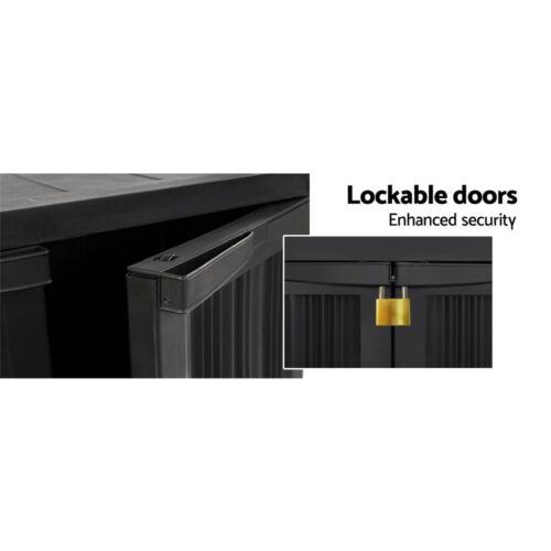 Outdoor Storage Cabinet Box Garden Garage Cupboard Adjustable Lockable Black NEW - Picture 4 of 8