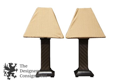 2 Vintage Outdoor Indoor Wicker Rattan Patio Table Lamps Frontgate