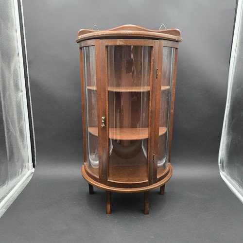 Armadio Curio in miniatura vetro curvo colore mogano legno tavolo o parete custodia - Foto 4 di 13