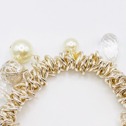 Silberfarben Stretch Hänger Bettelarmband Armreif Kunstperlen Perlen Träne - Bild 5 von 9