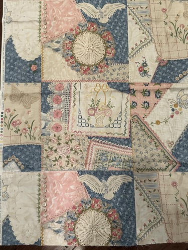 Daisy Kingdom Vintage Fabric 1849 Lines & Lace 44.5” X 39” Patchwork Shabby Chic - Picture 2 of 11