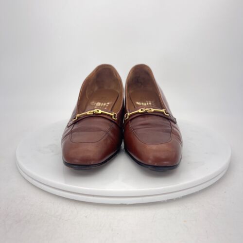 Church Women Size 6B Brown Leather Horse Bit Slip On Heel Pump Shoes - Picture 2 of 17