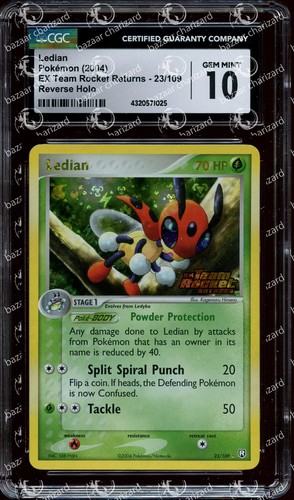 CGC 10 GEM MINT Ledian 23/109 EX Team Rocket Returns Reverse Holo Pokemon Card - Picture 1 of 2