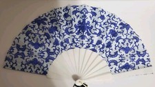 Hand Fan Abanico de Mano Bolsillo plastic flamenco Dance Baile blue white NEW