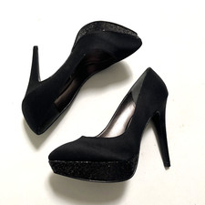 NWOB NINA Satin Glitter Sparkle Platform Pump Stiletto Size 7 Black Party Fabric