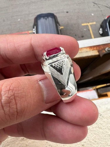 3.5 Carat Natural Ruby 10x10mm Gemstone Solid 18k White Gold Men's Ring #4262 - Foto 5 di 8