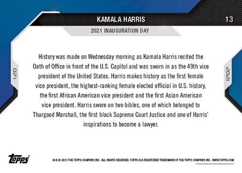 2020 Topps Now Election Card #13 - Kamala Harris VP Inauguration Day - Picture 2 of 2