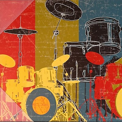 アート・デザイン・音楽 STILL\MOVING New HEART BEAT DRUMS Pop Art Print on Wood Canvas MJ Lew Music