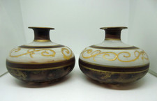 Italian Glass Bud Vases Hand-Painted Set of 2 Brown Gold