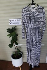 XN 9) SIZE 10 ROSEY FASHION BLACK AND WHITE PAISLEY LONG SLEEVE MAXI SHIRT DRESS