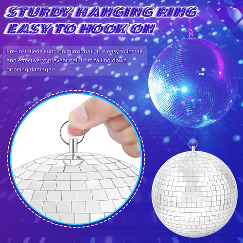 Disco Ball with Motor and Light, 8" Hanging Mirror Ball and 6RPM Batteries Power - Picture 6 of 12