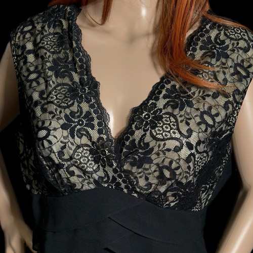 Scarlett Nite Formal Cocktail Dress Sleeveless V Neck Black Beige Lace Lady’s 12 - Picture 4 of 16