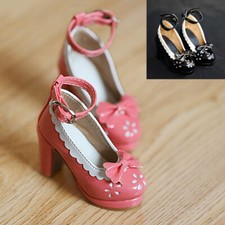Pink/Black High Heel Synthetic Leather Bow Shoes 1/3 SD DZ AOD BJD Dollfie