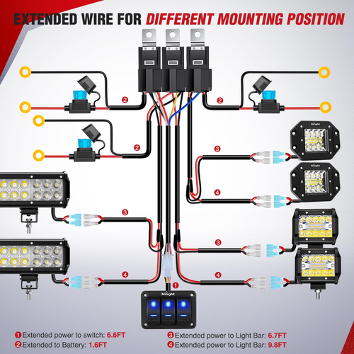 16AWG LED Light Bar Wiring Harness Kit 12V On/Off 3 Gang LED Pod Lights Rocker S - Picture 3 of 12