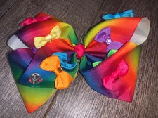 JoJo Siwa rainbow Rhinestone minis on reg size hair bow guc pink purple blue