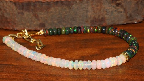 7 Brazalete de ópalo etíope natural - cuentas de piedras preciosas multicolores - Imagen 3 de 5