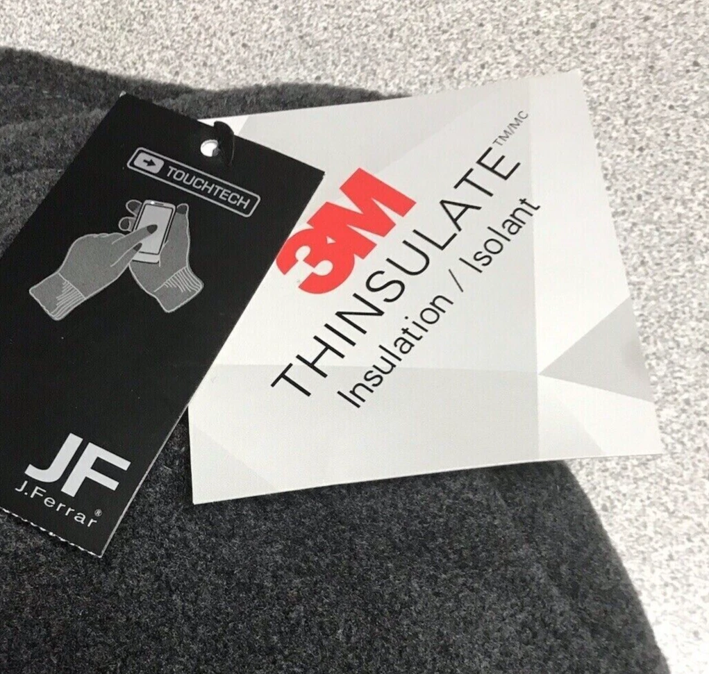 Men's J FERRAR TOUCHTECH Fleece 3M Thinsulate Lined Gloves Med Charcoal Grey MF