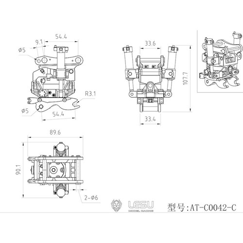 1/14 LESU Metal Wrist Quick Release Coupler for RC Excavator ET35 B0006 Digger - Picture 7 of 10