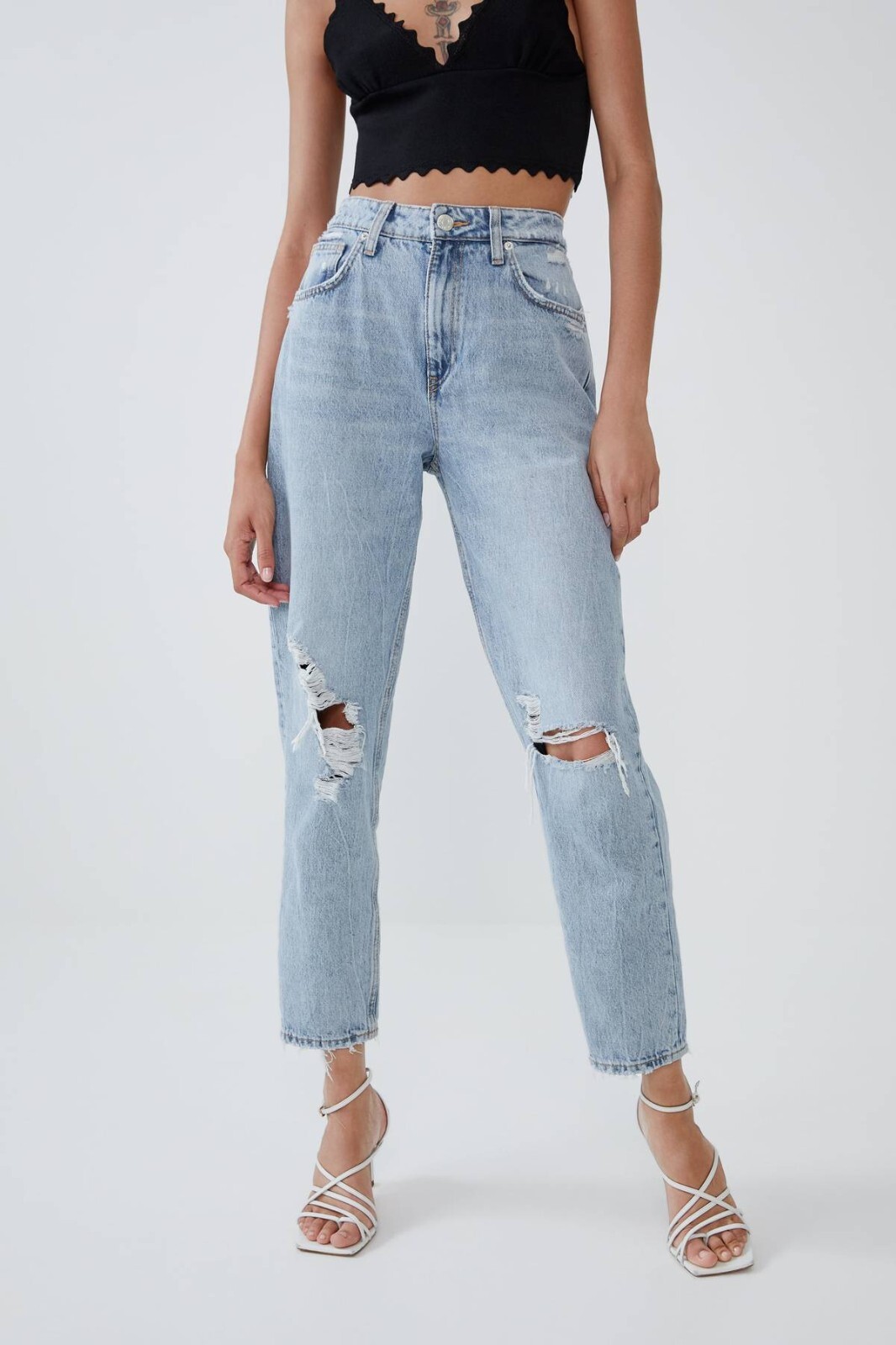 zara ripped mom fit jeans