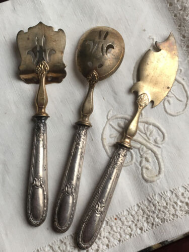 ANTIQUE FRENCH ART NOUVEAU V. LENEUF 950 SILVER HANDLE CUTLERY: MIGNARDISES SET - Picture 7 of 21