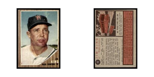 Jim King 1962 Topps #42 Washington Senators Baseball Card VG - Picture 3 of 3