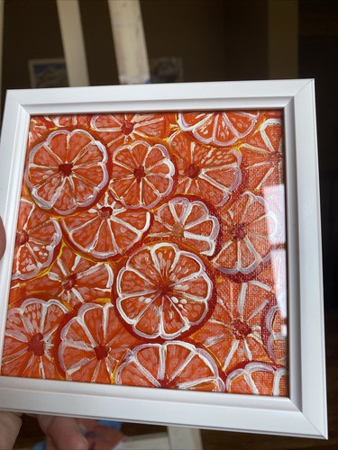 Still Life,oranges , Original Acrylic Painting On Canvas Panel,5/5,framed
