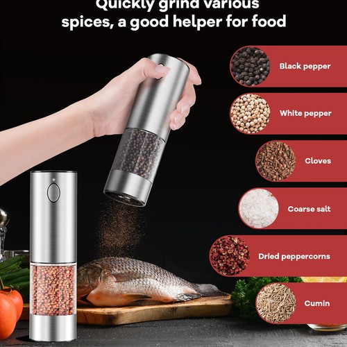 2PCS Electric Salt and Pepper Grinder, 95ml Adjustable Coarseness Automatic Salt - Picture 7 of 7