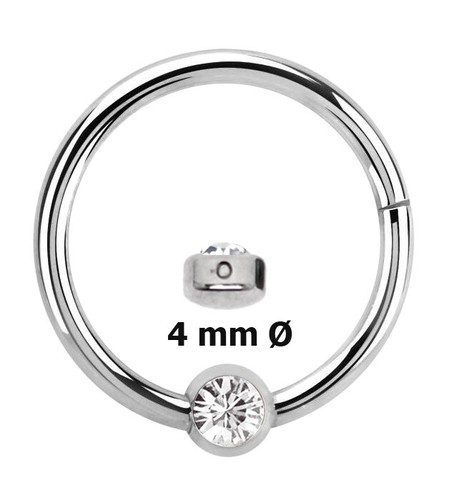 Piercing Lippenbändchen Scharnier Ring BCR 1,2mm Clicker und 4mm Kristall Platte - Bild 1 von 5