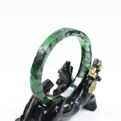 70mm Chinese Hand-carved Green Black Jadeite Jade Gems Bangle Bracelet j7769 - Picture 6 of 10