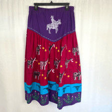 VTG Handpainted Western Tiered Long Women  s Skirt M -S Southwest Rare Art Horse