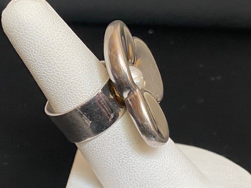 HAN ITALY 925 STERLING SILVER & BAROQUE PEARL FLOWER RING SIZE 6.5 - Picture 5 of 6