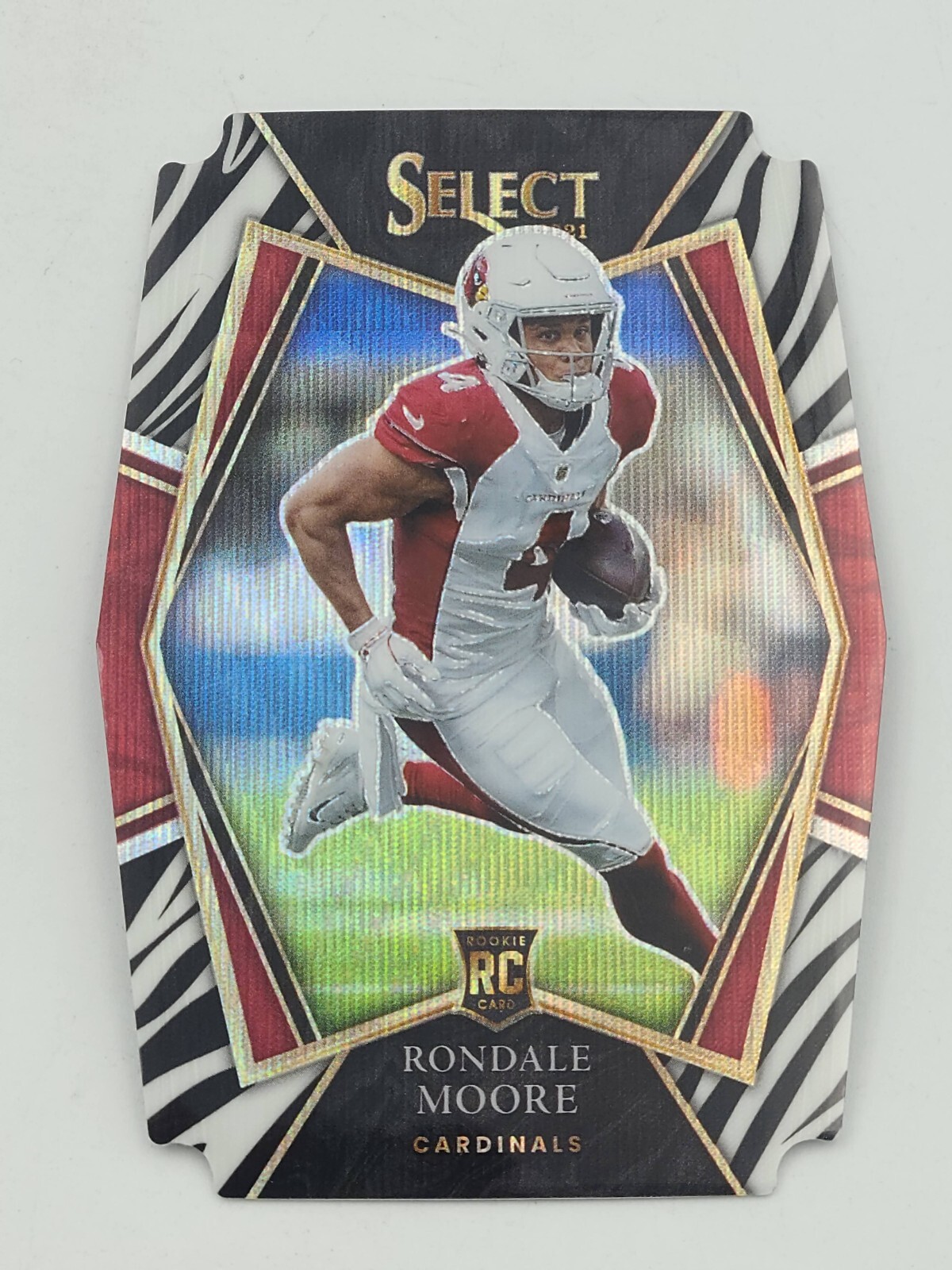 2021 Panini Select Premier Level Zebra Prizm Die-Cut Rondale Moore Rookie RC