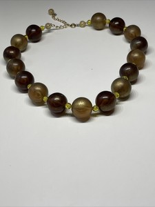 Collier Ancien Vintage Perles Marron Jaune R 7