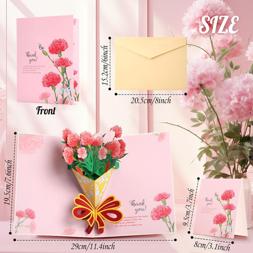 Pop up Card, Happy Mothers Day Flower Card with Envelopes and Note Card, 3D Gree - Picture 2 of 6