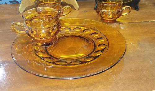 1-11 VINTAGE Indiana AMBER Glass Kings Crown Luncheon Plate & Cup (2) Pc Set - Picture 8 of 9