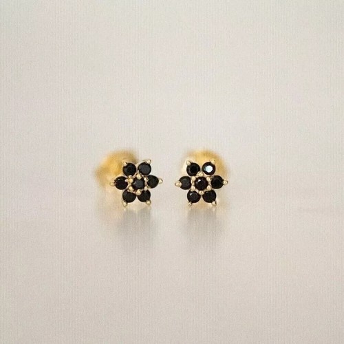 1 Ct Round Lab Created Black Diamond 14K Yellow Gold Plated Flower Stud Earrings - Picture 4 of 4