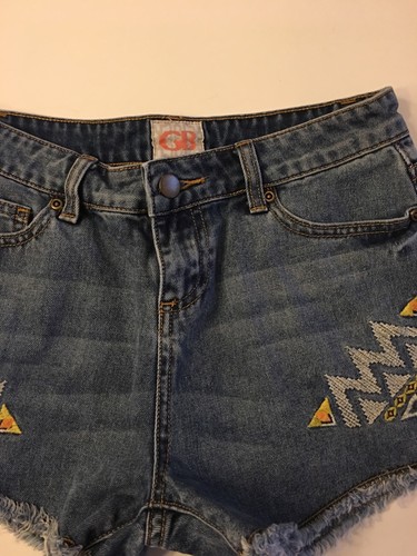 GB Junior Blue Jean Shorts Denim Embroidered White/Yellow Size 1 - Picture 3 of 7