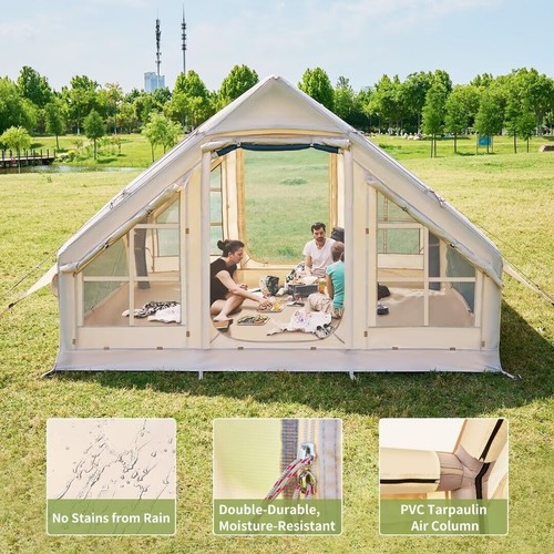 NAIZEA Inflatable Tent Air Glamping Tents 6Person Cabin Tent&Mesh&Chimney Window - Picture 3 of 24