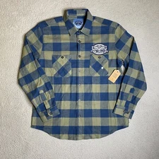 Two Roads Brewing Company Shirt Mens XL Green Plaid Button Up Flannel IPA NWT