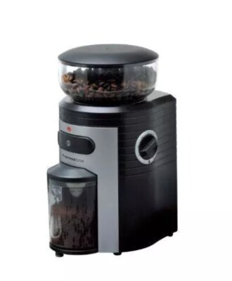 Espressione Professional Conical Burr Coffee Grinder, Black/Silver. New open box