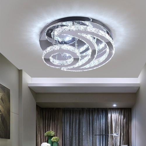 Modern Crystal Moon Shaped Ceiling Light Fixture LED Chandelier Bedroom Lamp 43W - Picture 10 of 11