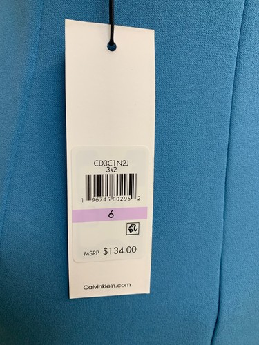 New Calvin Klein Steel Blue 3/4 Sleeve Exquisite Ruffled Sheath Dress size 6 - Picture 5 of 10