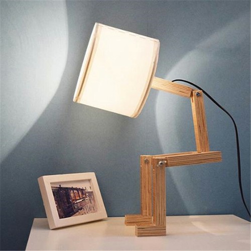 Industrial Style Table Lamp Adjustable Fabric Shade Robot Decor Bedroom Light - Bild 2 von 9