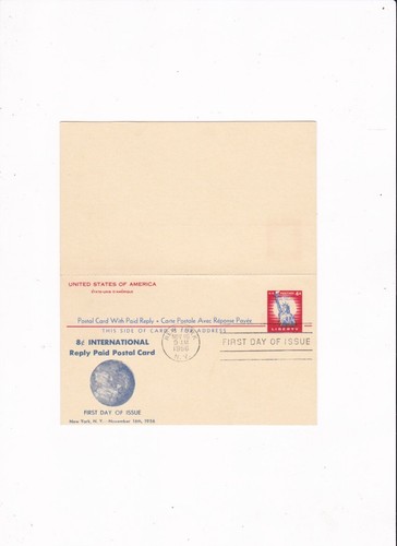 VTG. INTERNATIONAL POSTAL REPLY CARD FDC NEW YORK 1956 - Picture 1 of 2