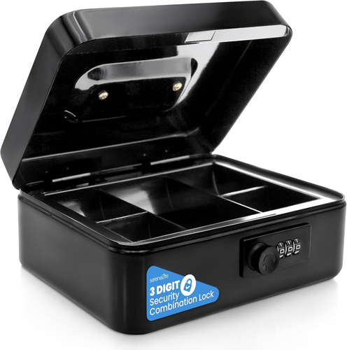 Cash Safe Lock Box with Money Tray 5 Lockable Drawers 8” X 6.2” X 3.5” in Black - Picture 10 of 12