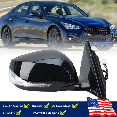 Side Mirror For Infiniti Q50 2014-2019 2020 2021 Right Turn Signal Gloss Black - Picture 1 of 20