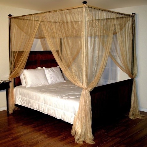 Gold Four 4 Post Bed Canopy Netting Curtains Sheer Panel Fabric Corner ANY SIZE