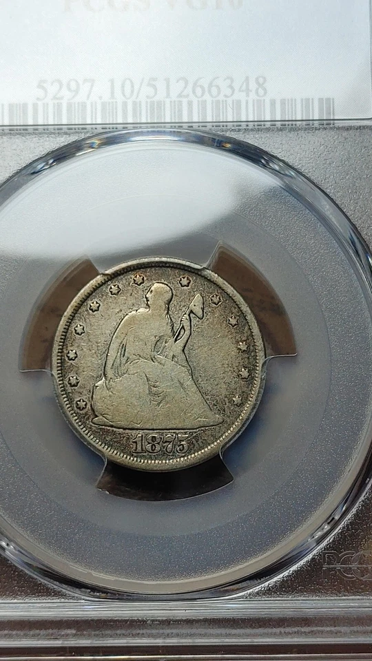 1875 CC Seated Liberty 20 Twenty Cent Silver Piece 20C PCGS VG10 Original   5065 - Image 3 of 4
